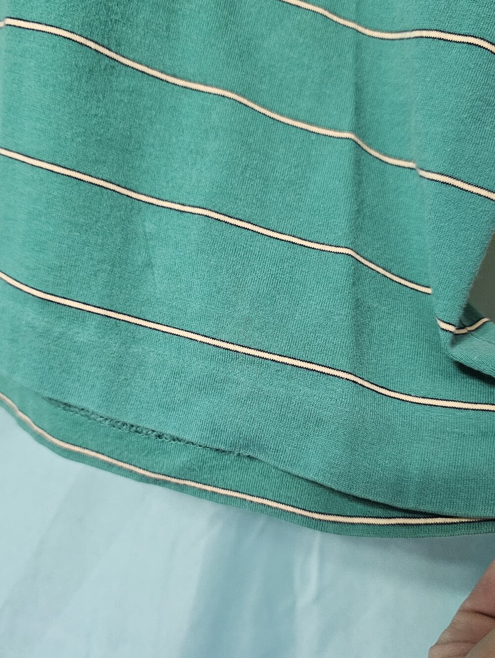 Vintage Izod Lacoste Turquoise Stripe Polo Shirt L 100% Cotton Single Stitch - Picture 4 of 8
